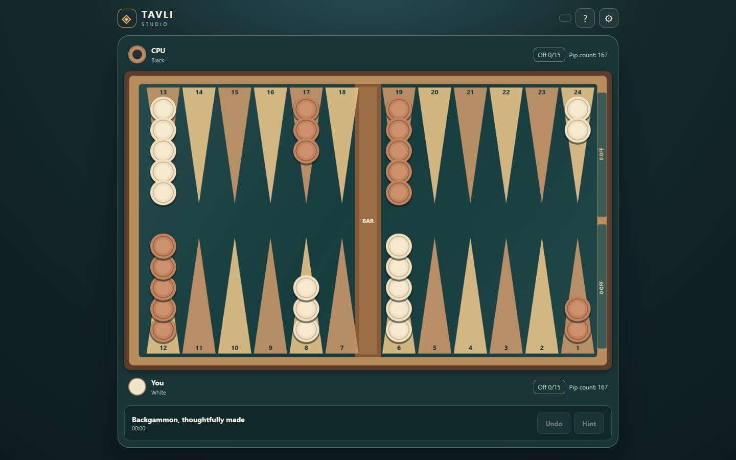 Spanish Backgammon game with board, checkers and dice.