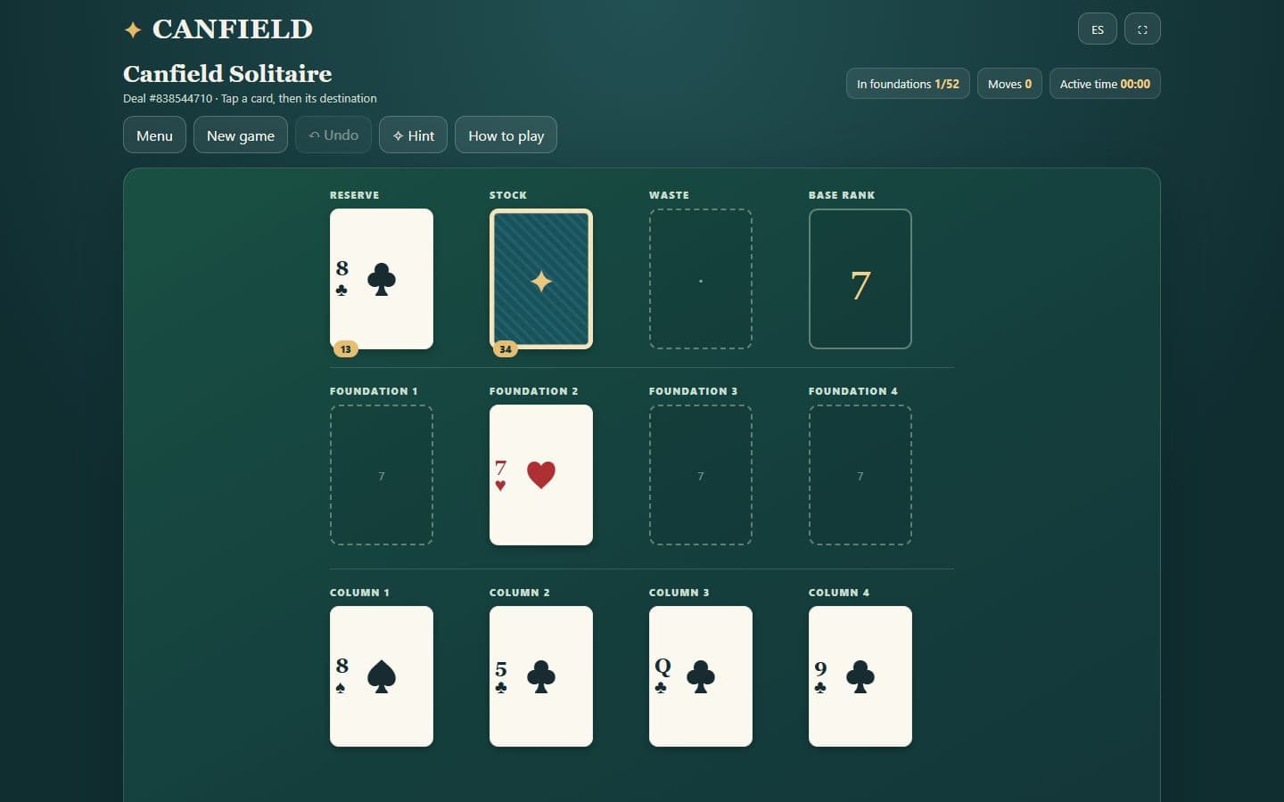 Screenshot of Canfield Solitaire