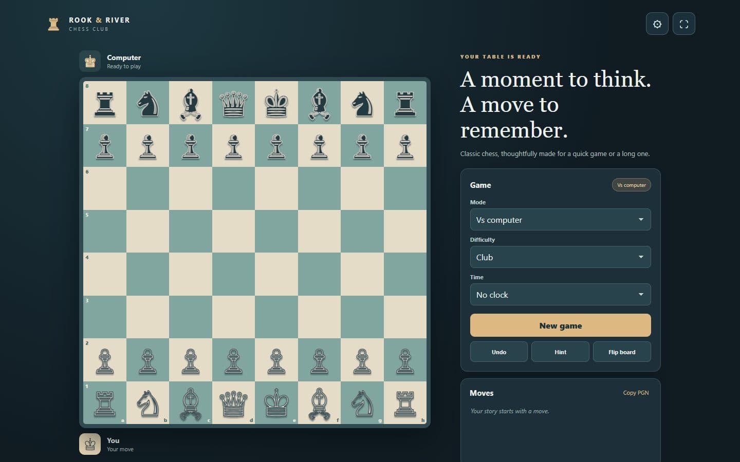 Spanish Chess board after opening moves against the computer.