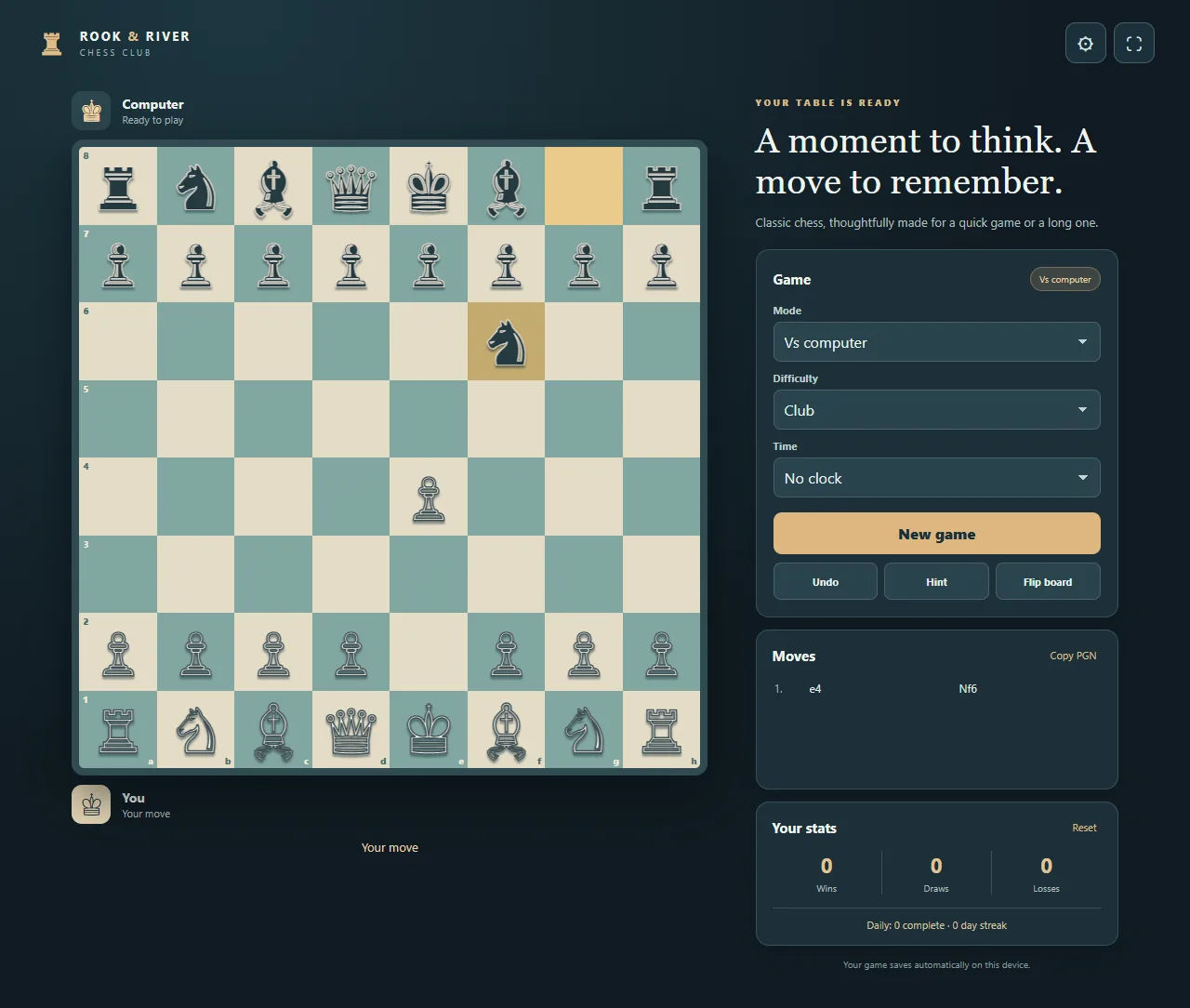 English Chess board with recorded moves.