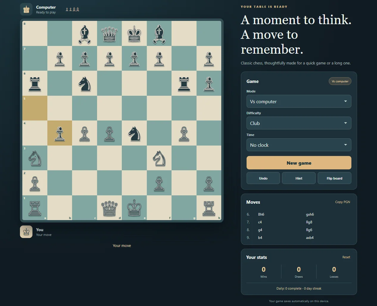 Chess after 9 player turns