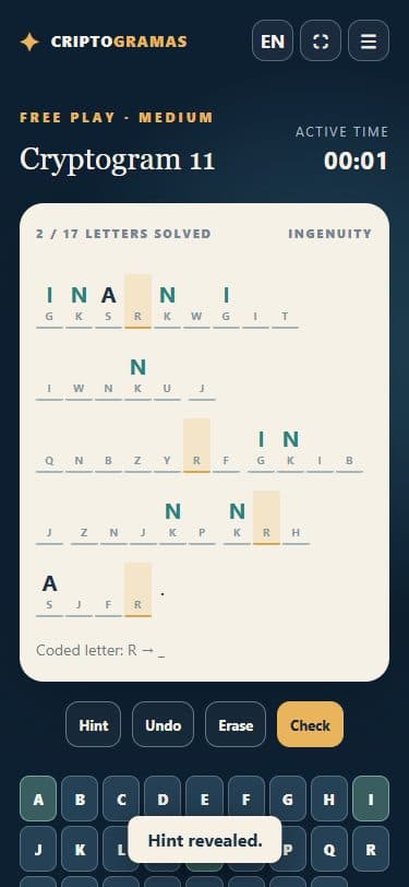 Cryptograms on a mobile screen.