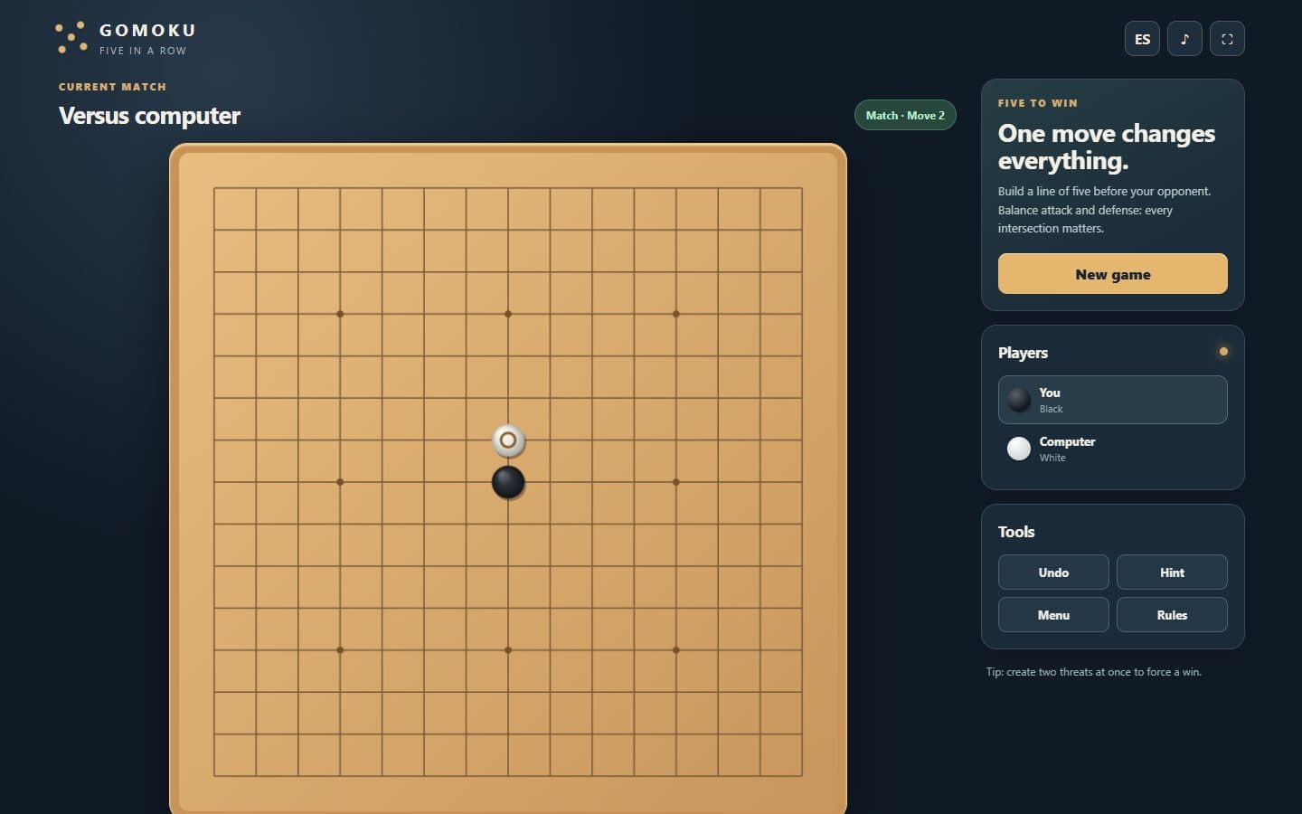 Gomoku game after a move.