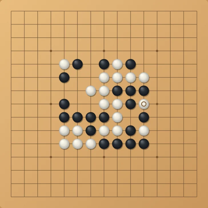 Gomoku middle game with forty black and white stones