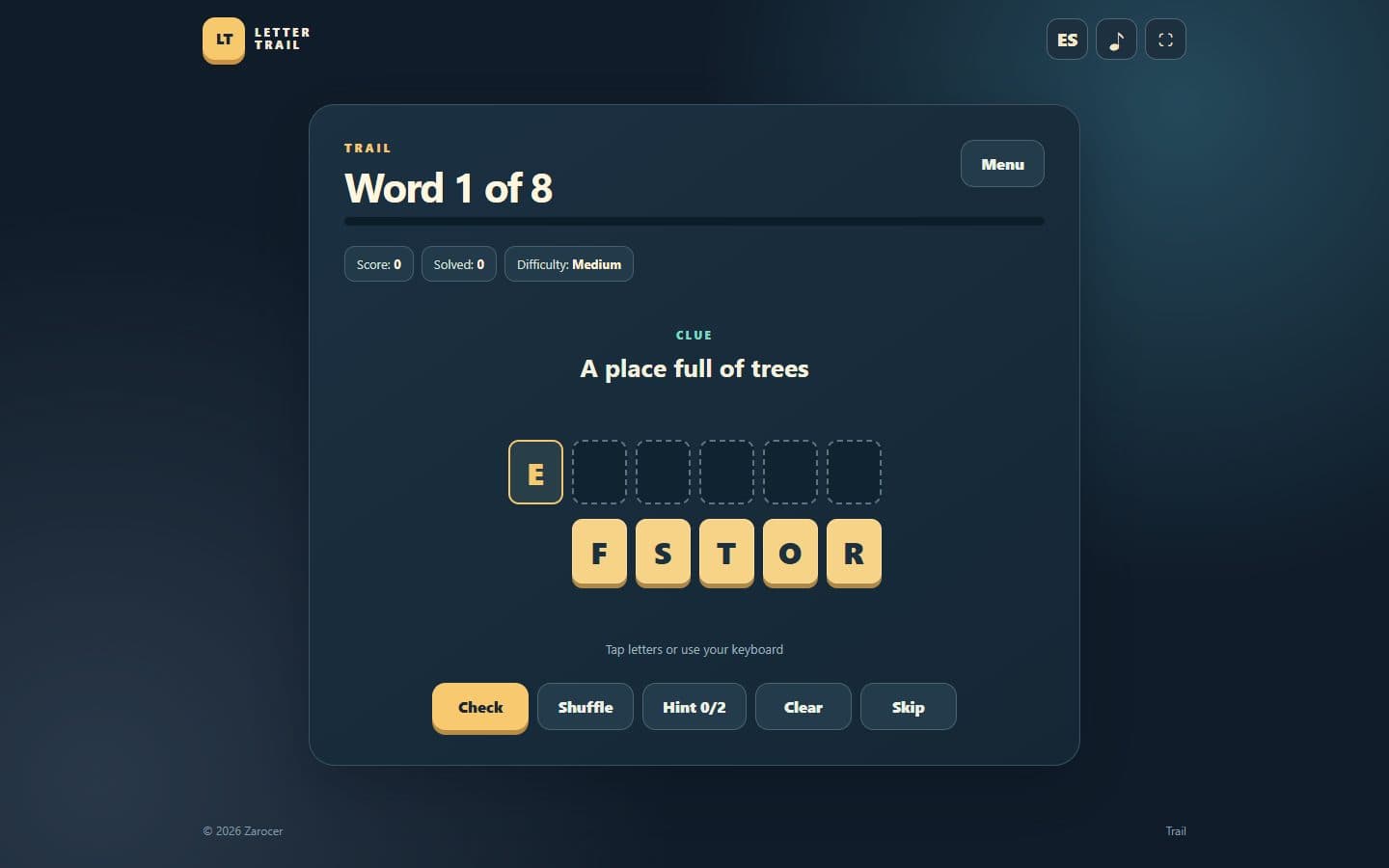 Letter Trail: Word Scramble after a move.