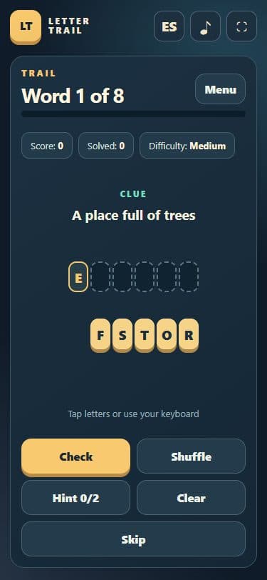 Letter Trail: Word Scramble on a mobile screen.