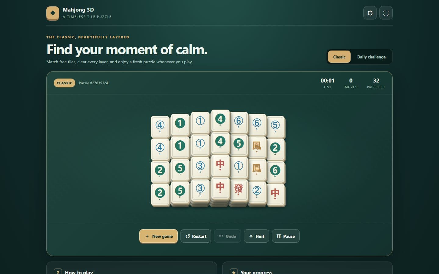 Mahjong 3D tile board
