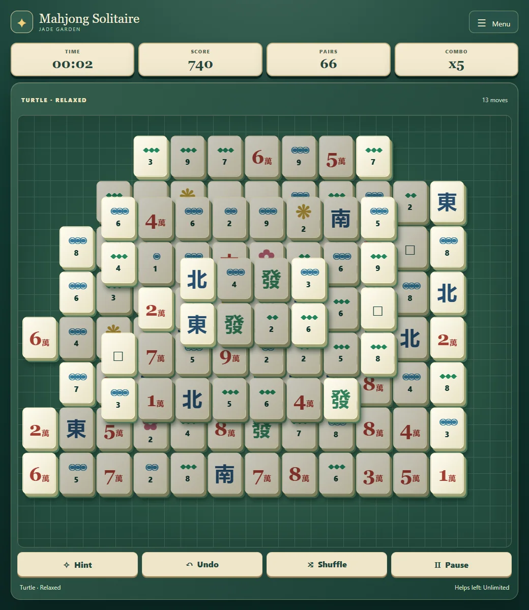 Mahjong after six pairs reveal more free tiles