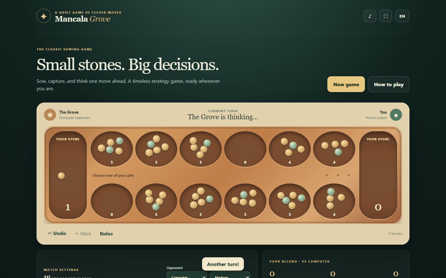 Mancala Grove game after a move.