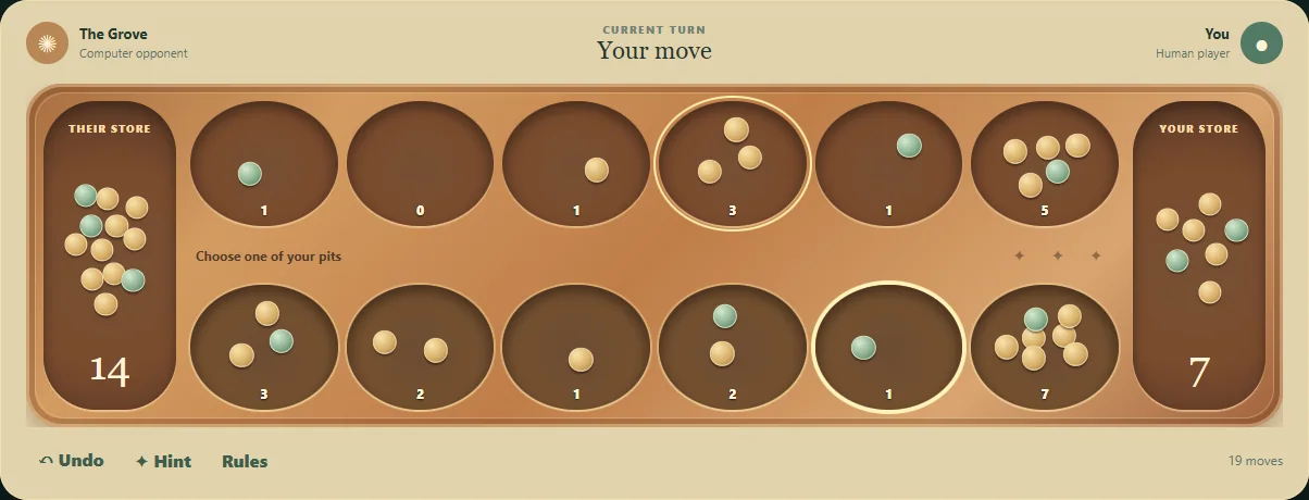 Mancala after 8 player turns