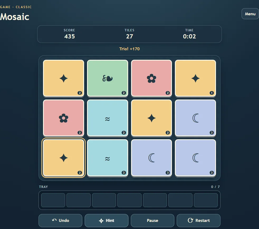 Mosaic Trio after 9 moves