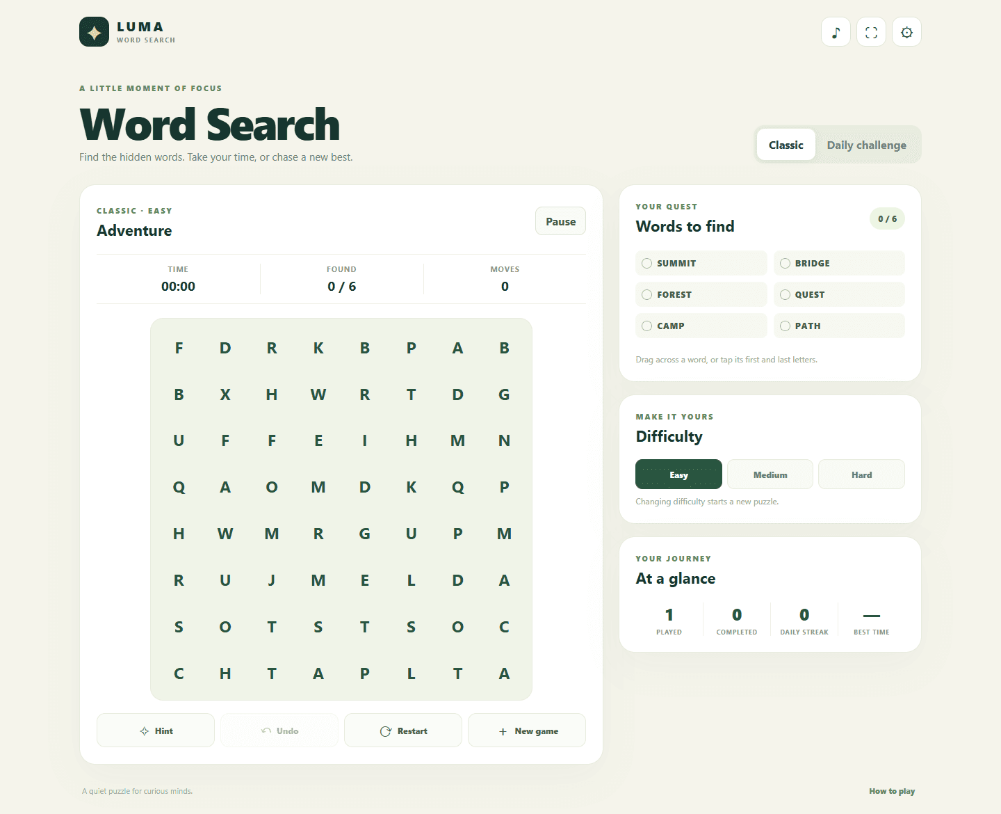 Screenshot of Luma Word Search