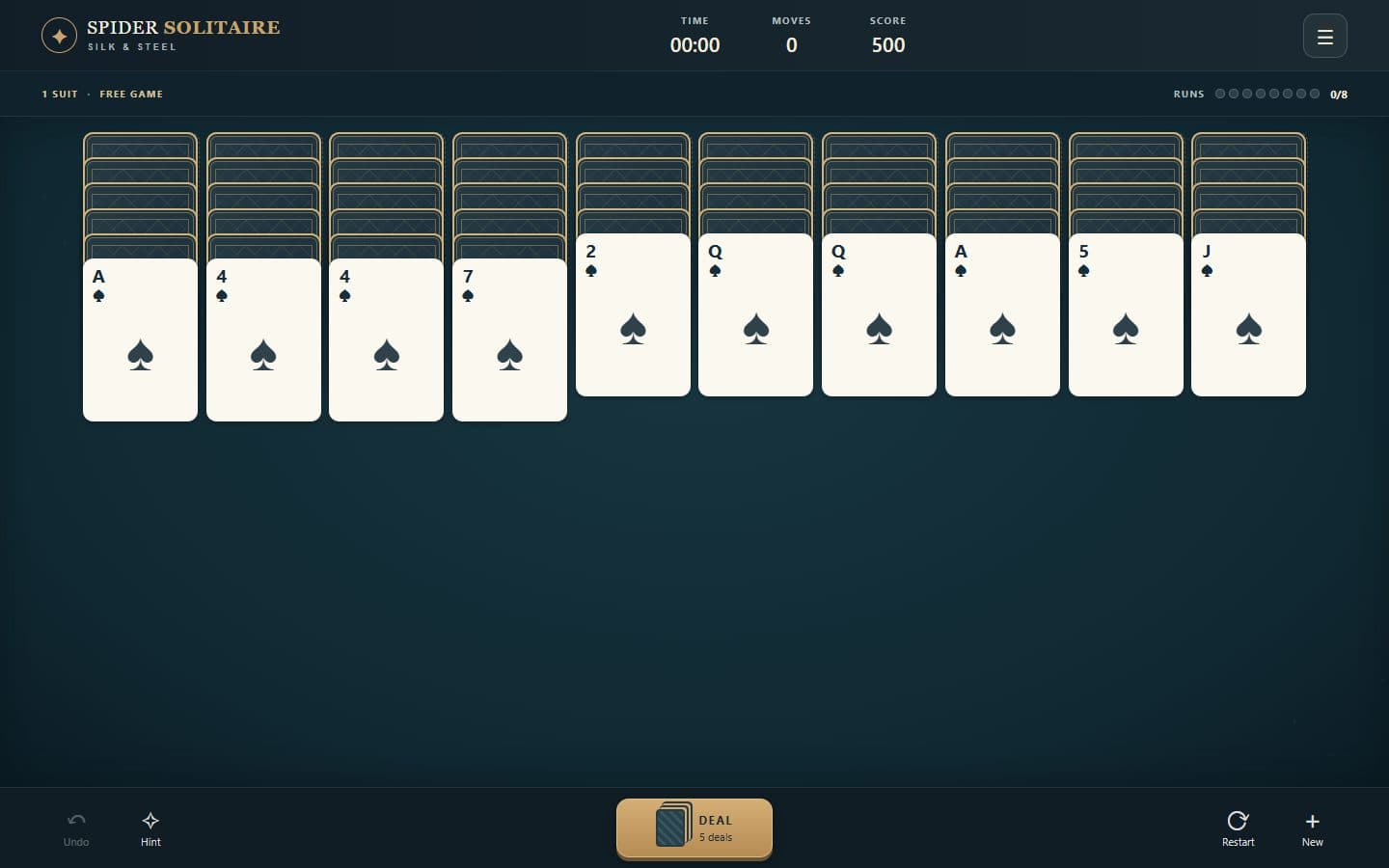 Spider Solitaire card columns