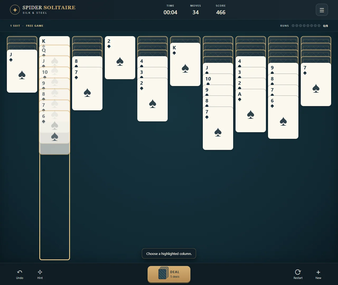 Long descending runs distributed across ten Spider columns