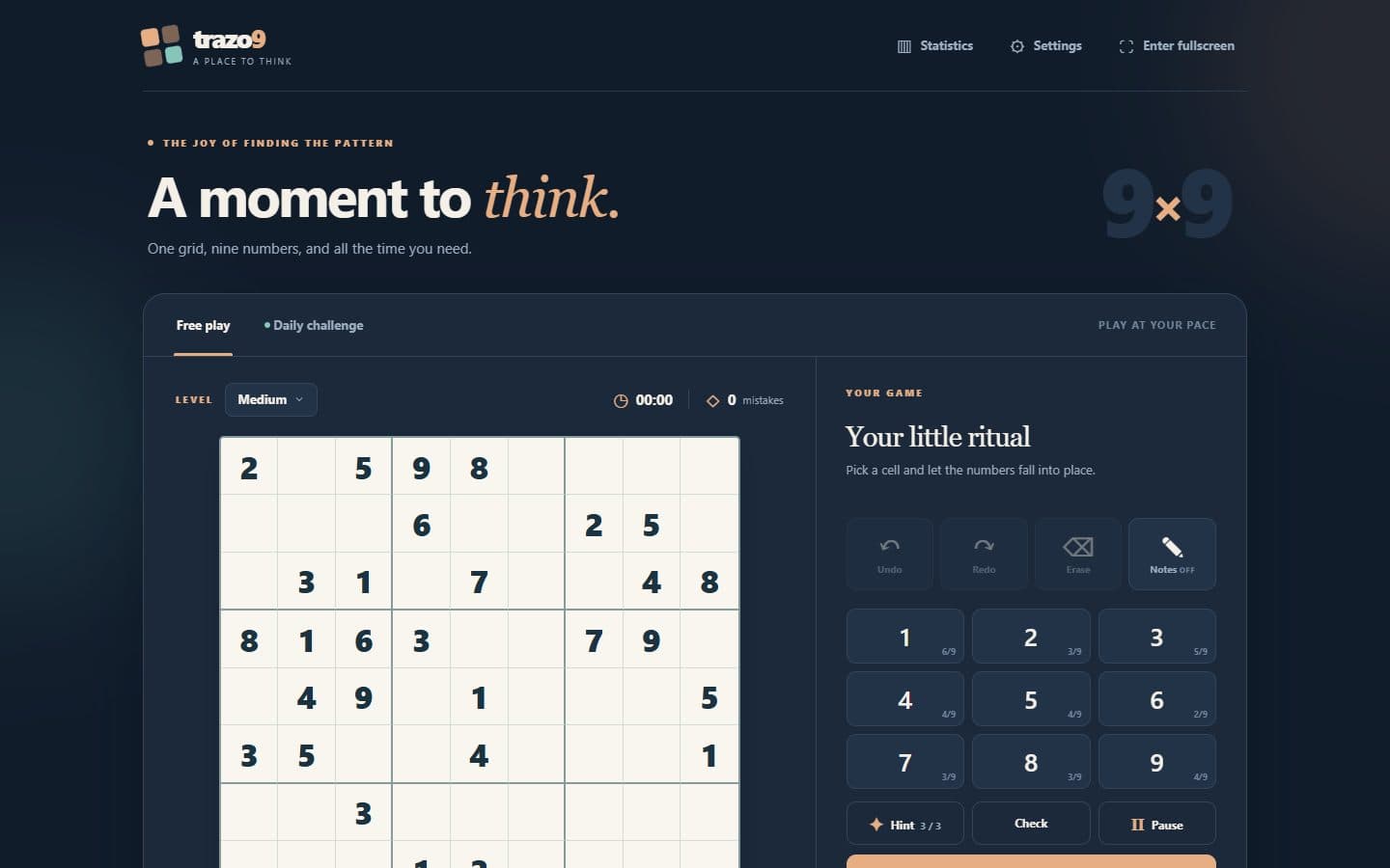 Trazo9 Sudoku number grid