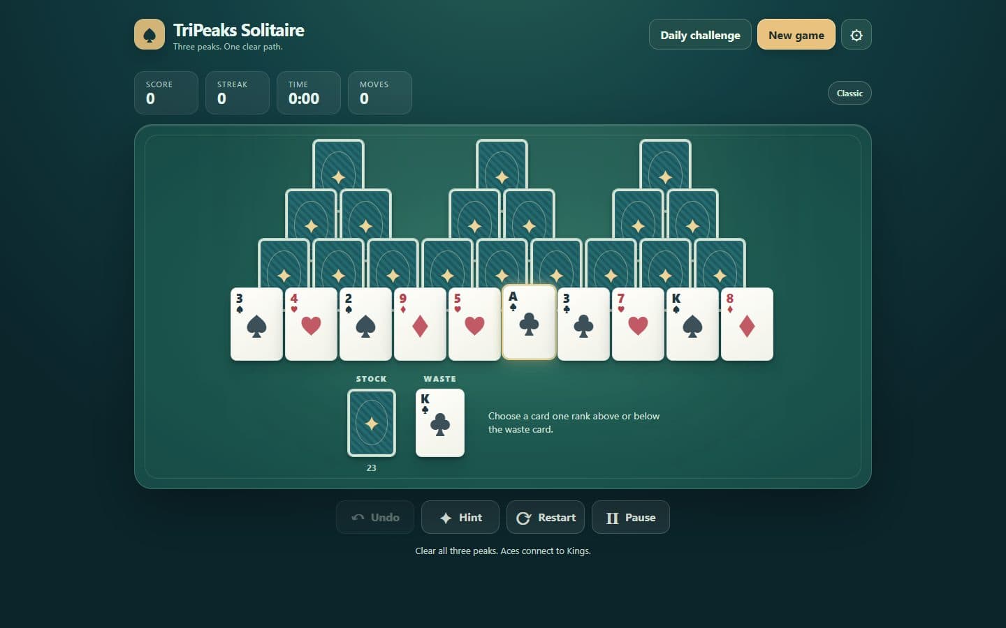 TriPeaks Solitaire card peaks
