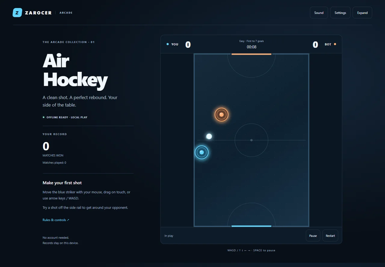 Air Hockey table and controls