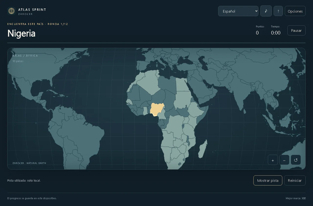 Atlas Sprint: World Map Geography Game: Nigeria highlighted during country identification