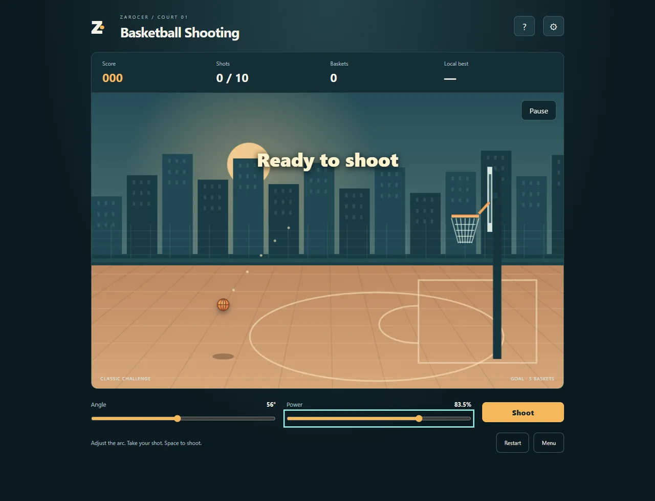 Basketball Shooting court and aiming