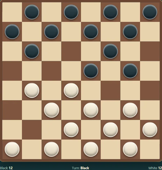 Actual Brazilian Draughts gameplay, board position 2 after native moves.