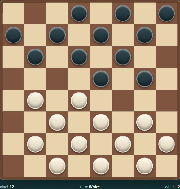 Actual Brazilian Draughts gameplay, board position 3 after native moves.