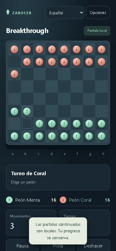 Breakthrough: Breakthrough board and controls on a narrow screen