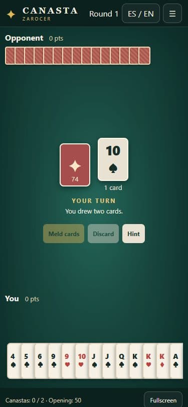 Canasta on a mobile screen.