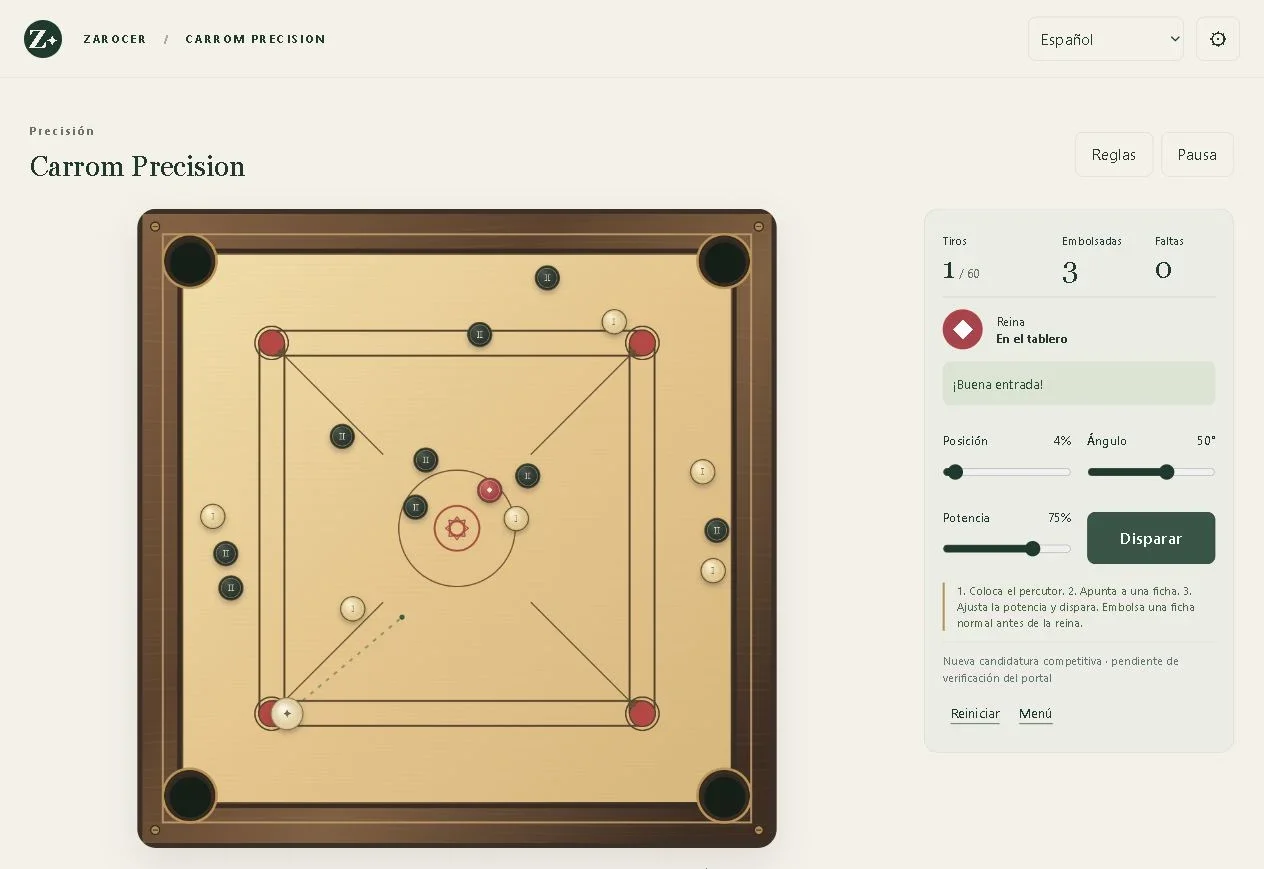 Carrom Precision: Carrom discs spread across the board after several shots