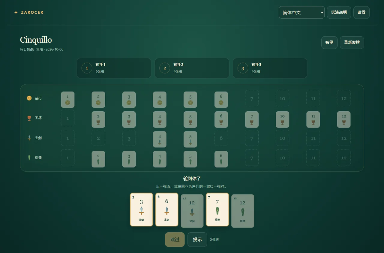 Cinquillo: Extended sequences on the table