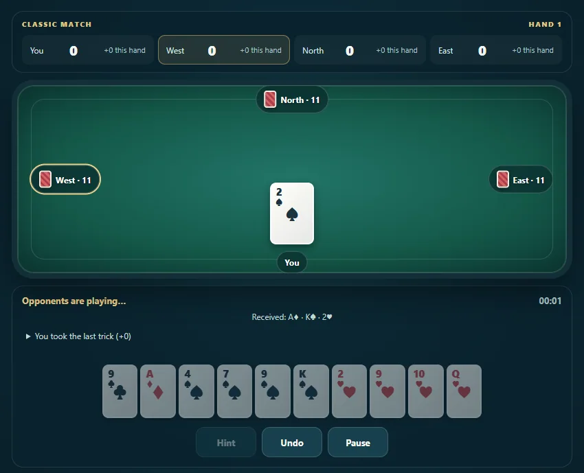 Hearts with the two of spades led in the first hand