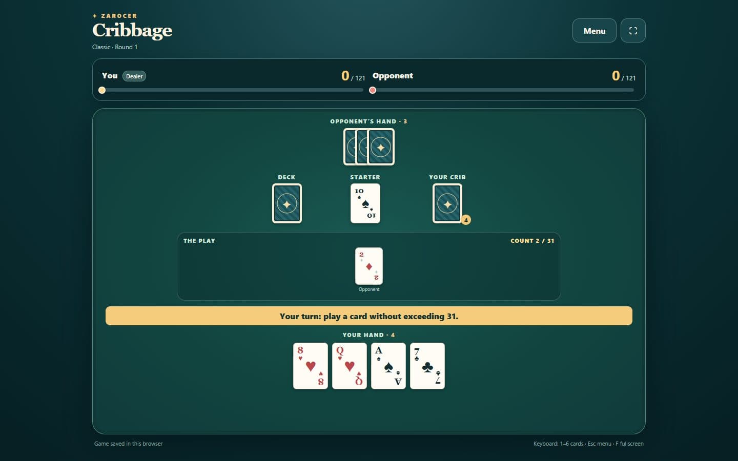 Cribbage after a move.
