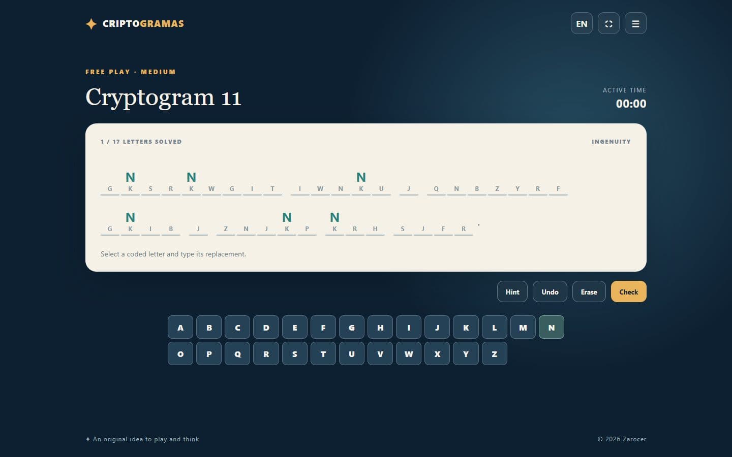 Screenshot of Cryptograms