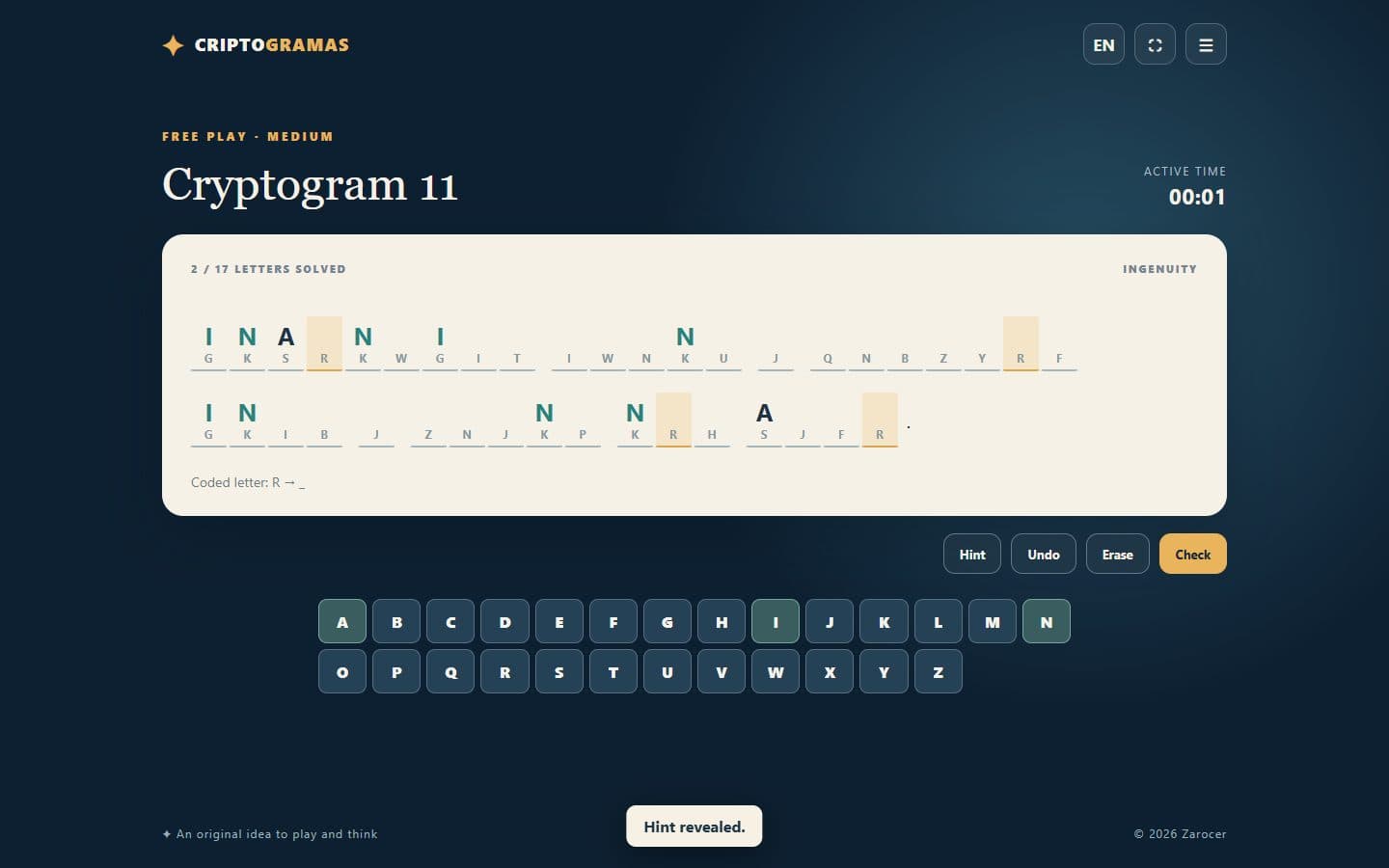 Cryptograms after a move.