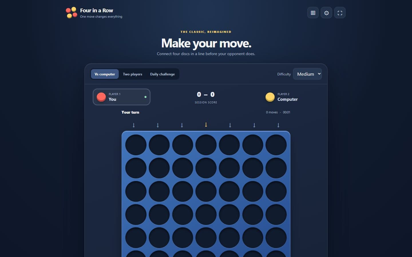 Four in a Row board with seven columns