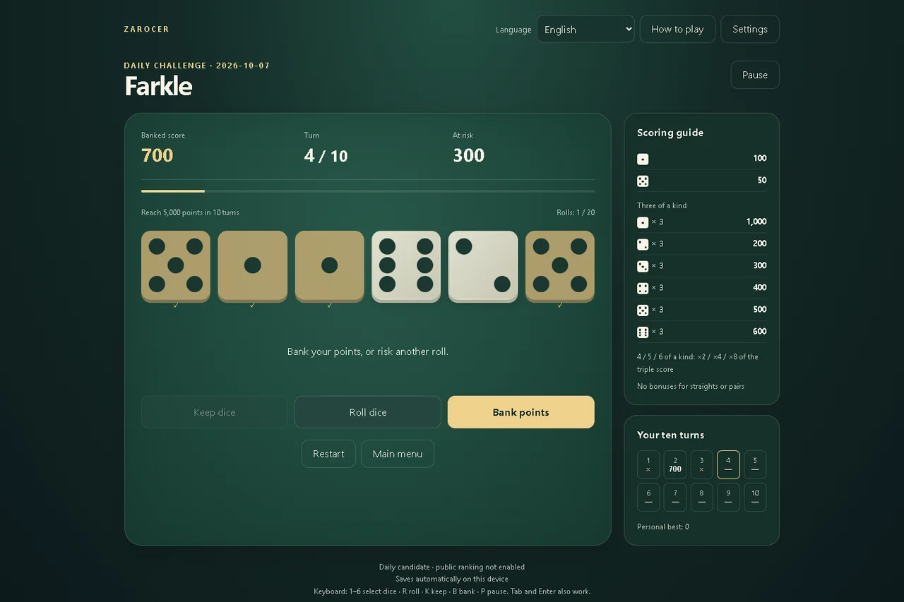 Farkle: Later turn with accumulated score