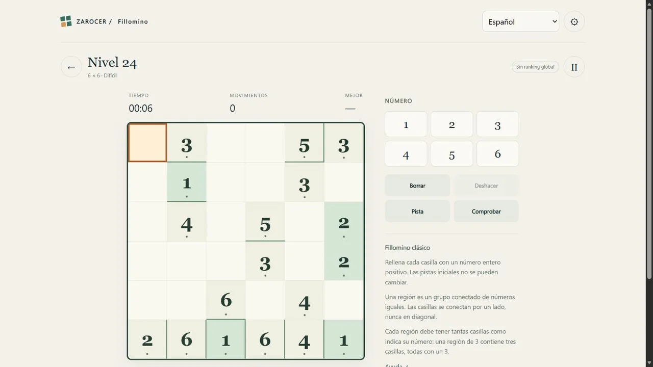 Fillomino number regions during a board