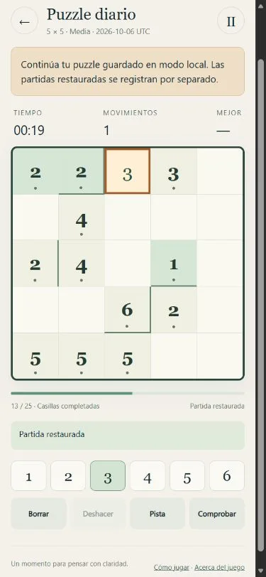 Fillomino mobile board and number selector