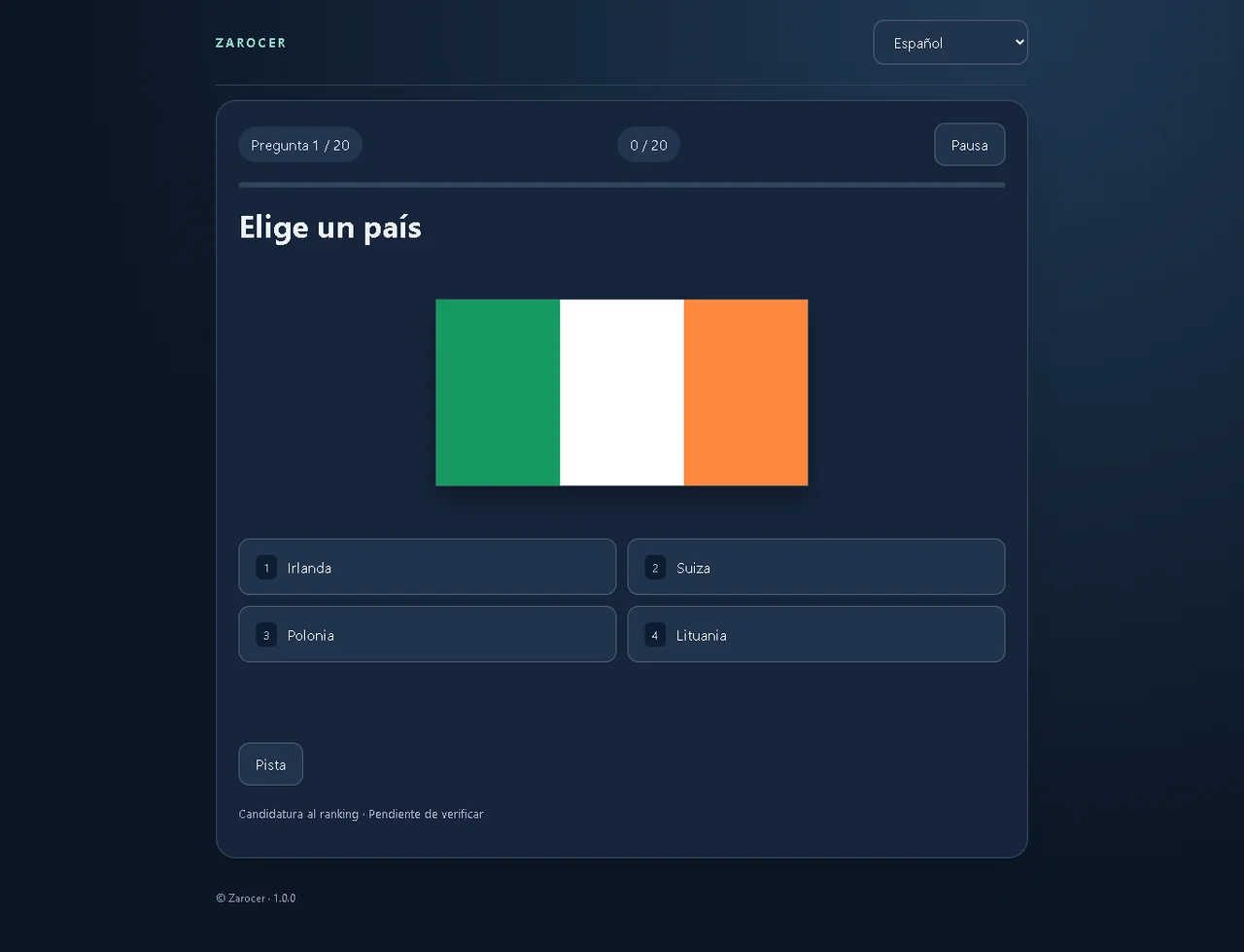 Flag Quiz: Irish flag and answer options