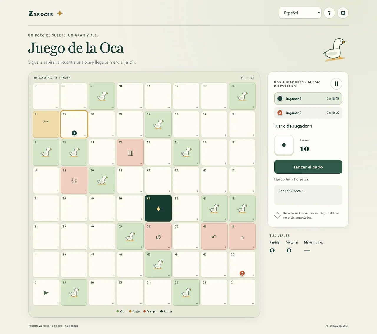Game of the Goose: Track board and dice controls