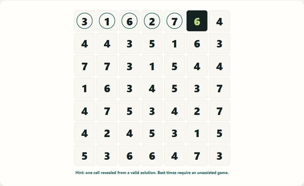 Hitori on the largest grid after 6 actual public hints.