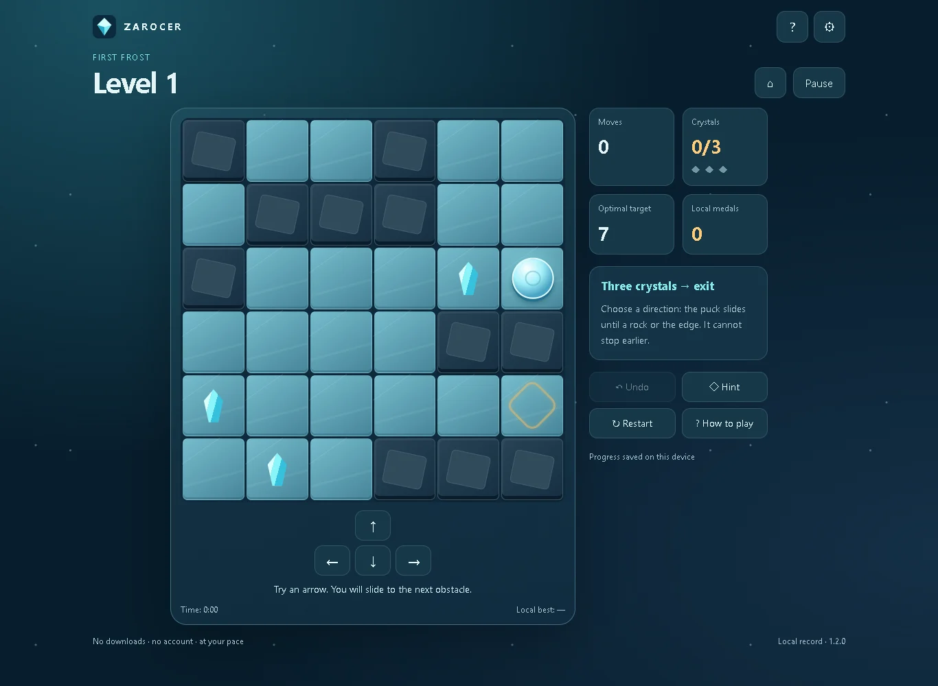 Ice Sliding Puzzle: First ice maze with crystals and golden exit