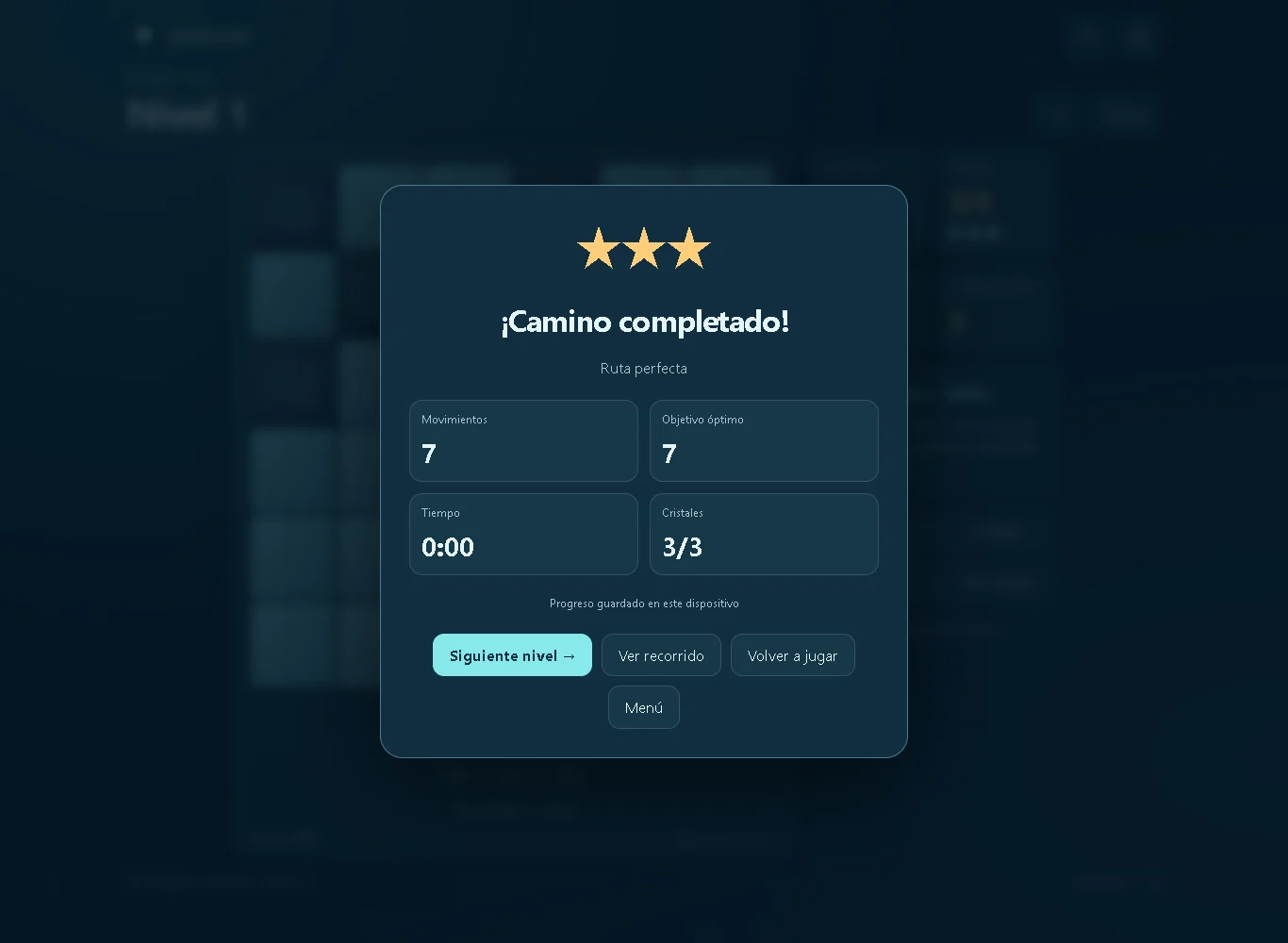 Ice Sliding Puzzle: Completed route result with three stars