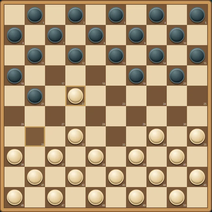 Actual International Draughts gameplay, board position 2 after native moves.