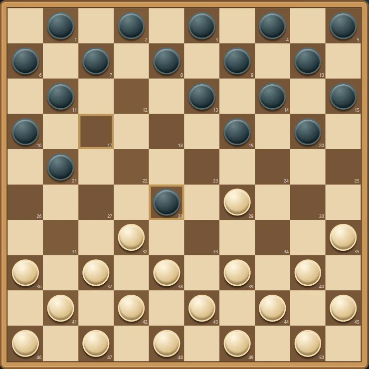 Actual International Draughts gameplay, board position 3 after native moves.