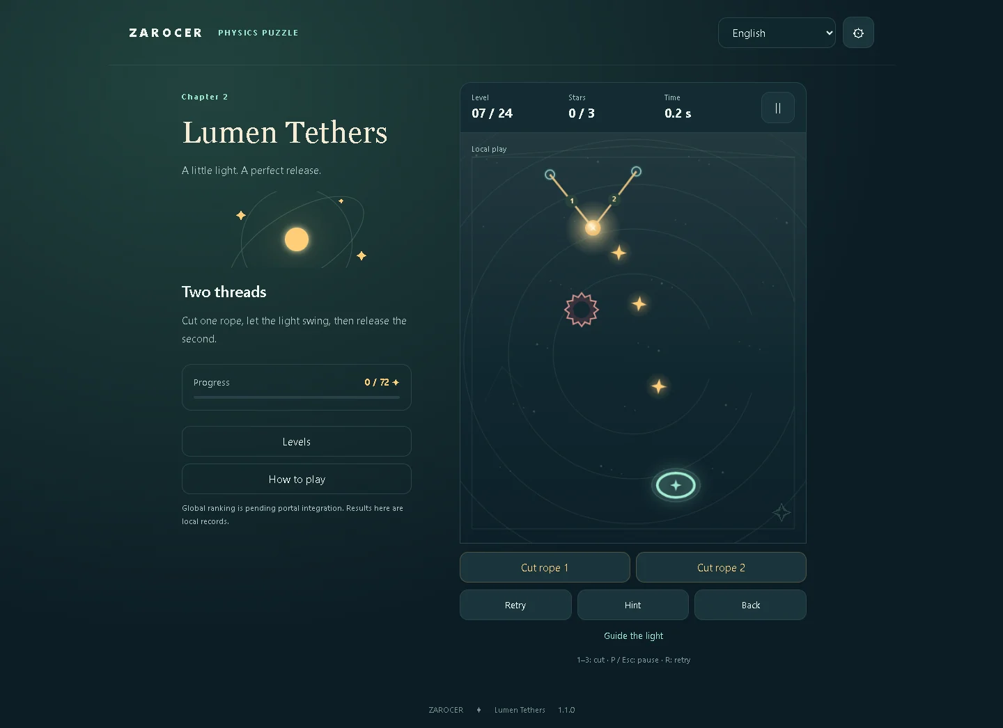 Lumen Tethers: Two ropes hold the light above the receiver
