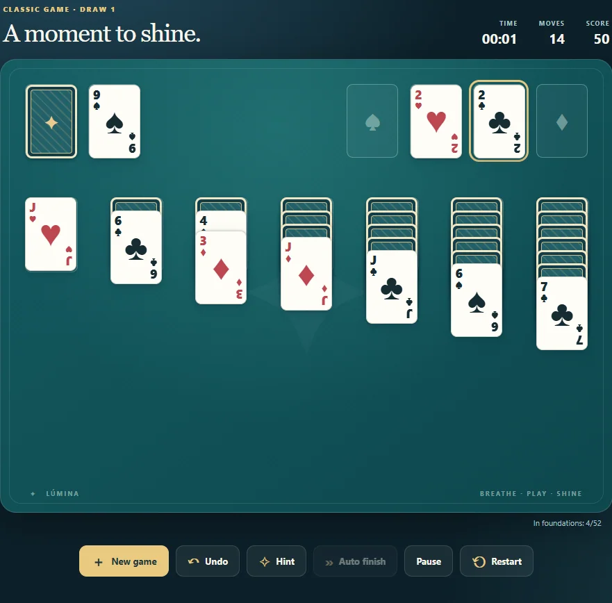 Lumina Solitaire with tableau moves and initial foundation cards
