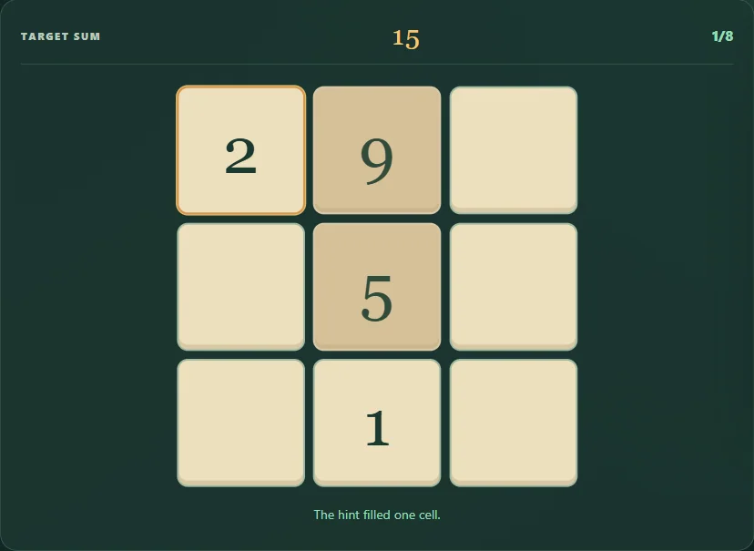Magic Square on Hard difficulty after 2 actual public hints.