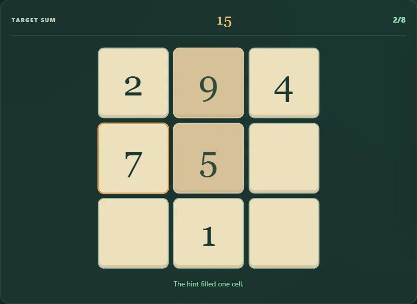 Magic Square on Hard difficulty after 4 actual public hints.