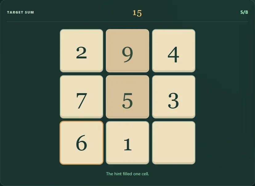 Magic Square on Hard difficulty after 6 actual public hints.