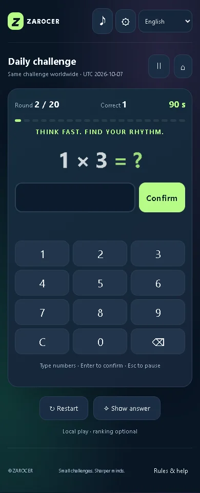 Mental Math Duel: Number pad for entering answers